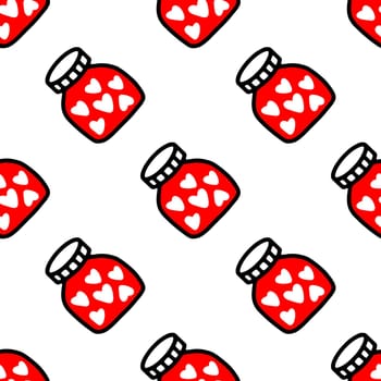 Seamless pattern of Jars with heart. Pattern for Valentines day