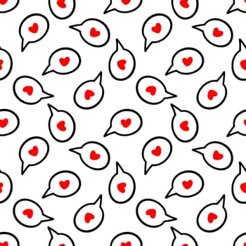 illustration of seamless background of simple speech clouds with red hearts in middle for Saint Valentine Day