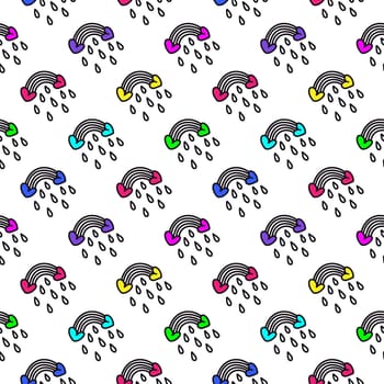 cartoon rainbows seamless pattern illustration in doodle style