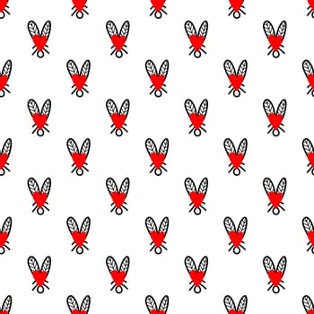 Seamless background with heart-shaped flies illustration