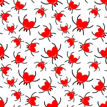 Seamless background with red spiders. Design for Valentine's Day, Halloween illustration