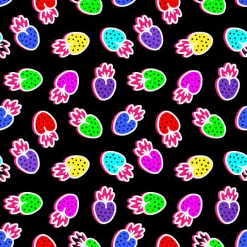 Bright seamless pattern with berries in doodle style. High quality illustration