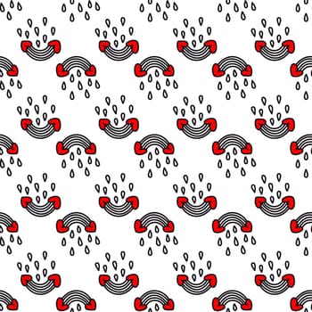 Seamless pattern with rainbow and hearts illustration of a rainbow with hearts in the style of a doodle. Design for Valentines Day, wedding, greeting cards