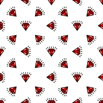 diamonds in the style of old school tattoo seamless pattern illustration in doodle style. Design for textiles, paper, wrappers