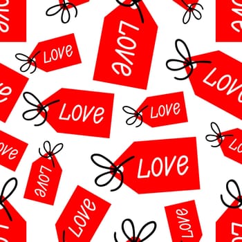 seamless background with the tag with the inscription love. Valentine pattern illustration