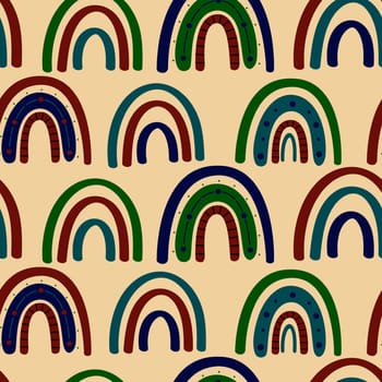 .Abstract rainbow seamless pattern. Childrens pattern in muted pastel colors. Hand-drawn illustration. Design for textiles, packaging, wrappers