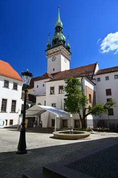 Beautiful tower of the old town hall in the city center of Brno 