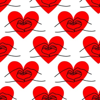 Seamless background with a heart in the shape of hands.Valentines Day Design illustration