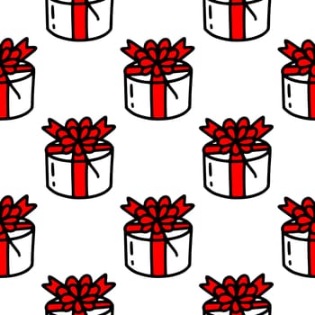 Seamless pattern with gift boxes with a bow illustration. Design for Christmas, New Year, holidays