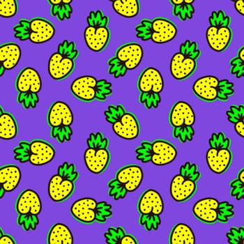Seamless neon background with bright yellow berries on a purple background illustration