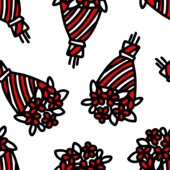 Seamless pattern of a bouquet of flowers isolated on a white background illustration. Design for Valentines Day, March 8