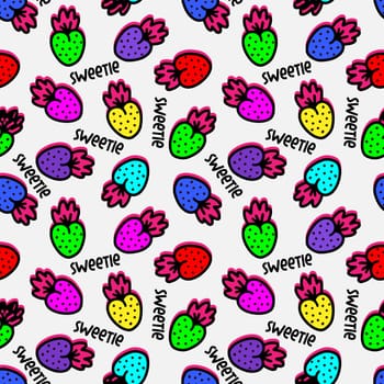 Bright seamless pattern with berries in doodle style. High quality illustration