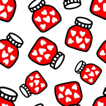 Seamless pattern of Jars with heart. Pattern for Valentines day