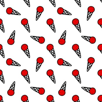 Seamless pattern with various ice cream in the cone. ice cream pattern