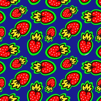 Seamless pattern with strawberries on a blue background