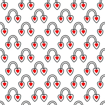 Seamless background with Headphones in the shape of a heart. Valentines Day pattern illustration