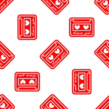 Seamless background with cassette and hearts. Design for Valentines Day illustration. Design for Valentines