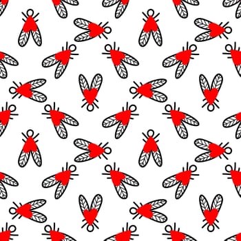 Seamless background with heart-shaped flies illustration