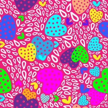 Seamless pattern with multi-colored neon hearts on a black background illustration