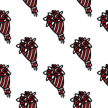 Seamless pattern of a bouquet of flowers isolated on a white background illustration. Design for Valentines Day, March 8
