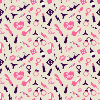 seamless background with Adult toys.Sex pattern illustration. Valentines day design illustration