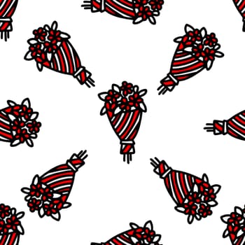 Seamless pattern of a bouquet of flowers isolated on a white background illustration. Design for Valentines Day, March 8