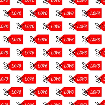 seamless background with the tag with the inscription love. Valentine pattern illustration
