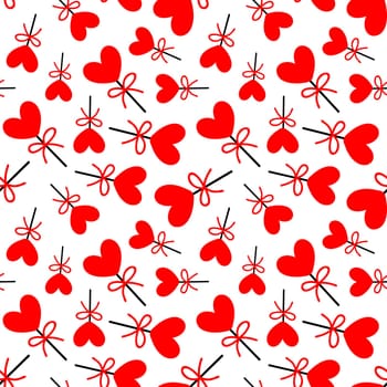 Seamless background with lollipops on a stick in the shape of a heart. pattern on valentines day illustration