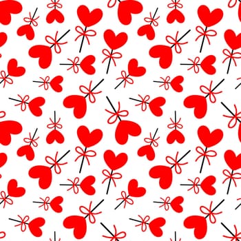 Seamless background with lollipops on a stick in the shape of a heart. pattern on valentines day illustration