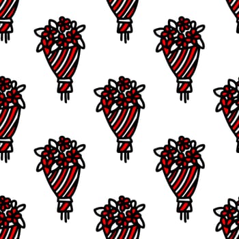 Seamless pattern of a bouquet of flowers isolated on a white background illustration. Design for Valentines Day, March 8