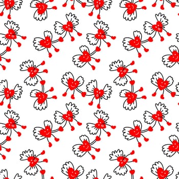 Seamless background with angel hearts. Valentines Day pattern illustration