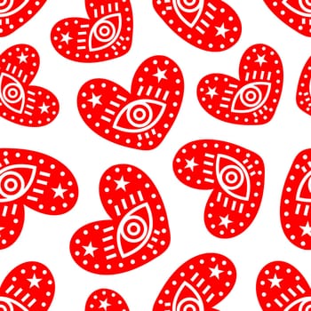 Seamless heart pattern decorated with an eye. Romantic pattern for Valentines Day illustration