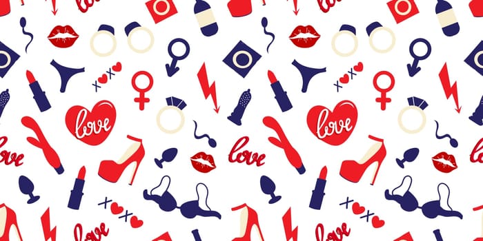 seamless background with Adult sex toys.Vector illustration. Valentines day design