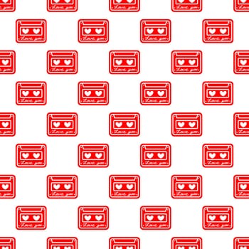 Seamless background with cassette and hearts. Design for Valentines Day illustration. Design for Valentines