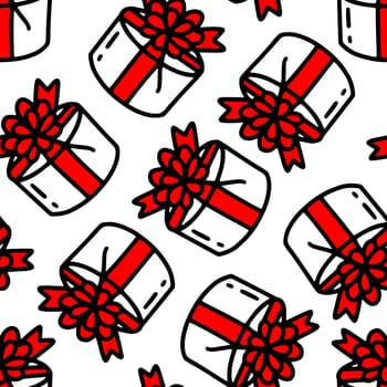 Seamless pattern with gift boxes with a bow illustration. Design for Christmas, New Year, holidays