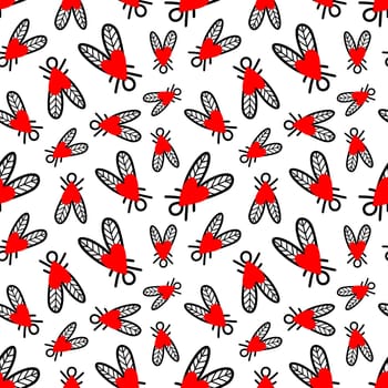 Seamless background with heart-shaped flies illustration