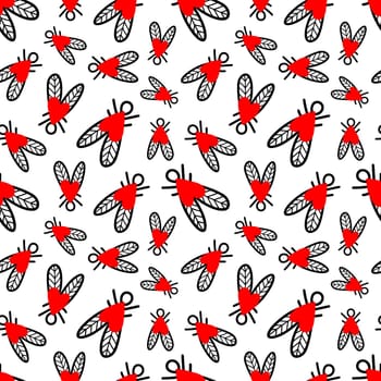 Seamless background with heart-shaped flies illustration