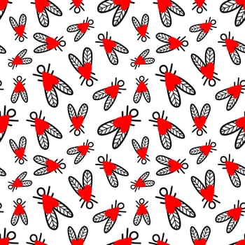 Seamless background with heart-shaped flies illustration