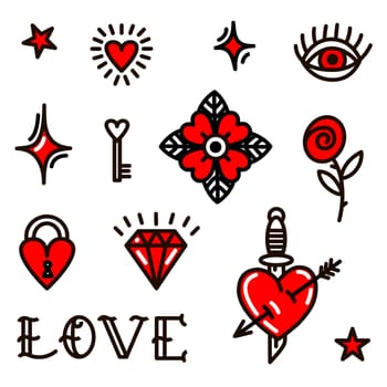 Valentines Day in old school style seamless pattern illustration. Design For Valentines Day, Stilts, Wrapping Paper, Packaging, Textiles