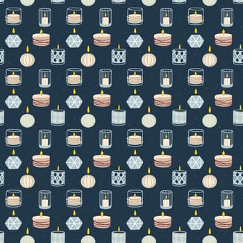 Scented burning candles seamless pattern.Design for printing, textiles, wrappers. Spa and aromatherapy illustration