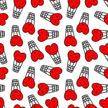 Seamless pattern with heart-shaped balloons illustration in doodle style.design for Valentines day