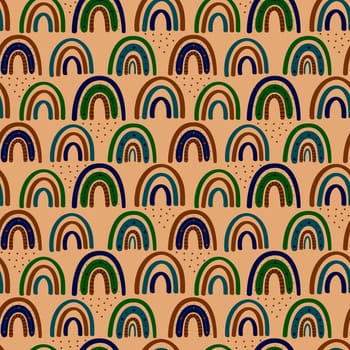 .Abstract rainbow seamless pattern. Childrens pattern in muted pastel colors. Hand-drawn illustration. Design for textiles, packaging, wrappers