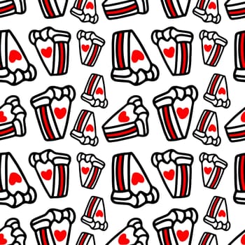 Seamless pattern with Cupcakes with hearts illustration. Design for Valentines Day