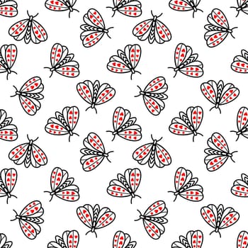 monochrome seamless background with butterflies illustration