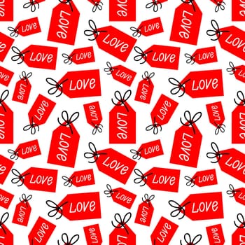 seamless background with the tag with the inscription love. Valentine pattern illustration