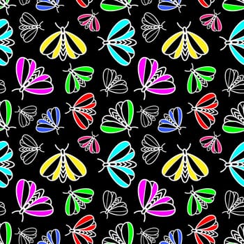 Seamless background with butterflies and moths illustration