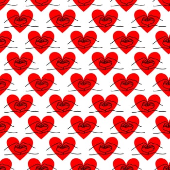 Seamless background with a heart in the shape of hands.Valentines Day Design illustration