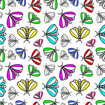 monochrome seamless background with butterflies illustration
