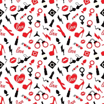 seamless background with Adult toys.Sex pattern illustration. Valentines day design