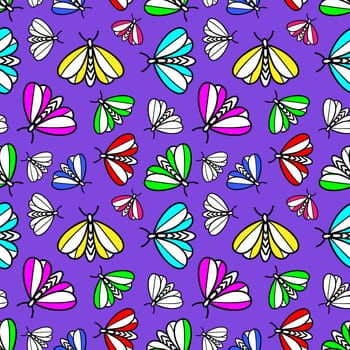 Colorful neon background with multicolored Moths illustration